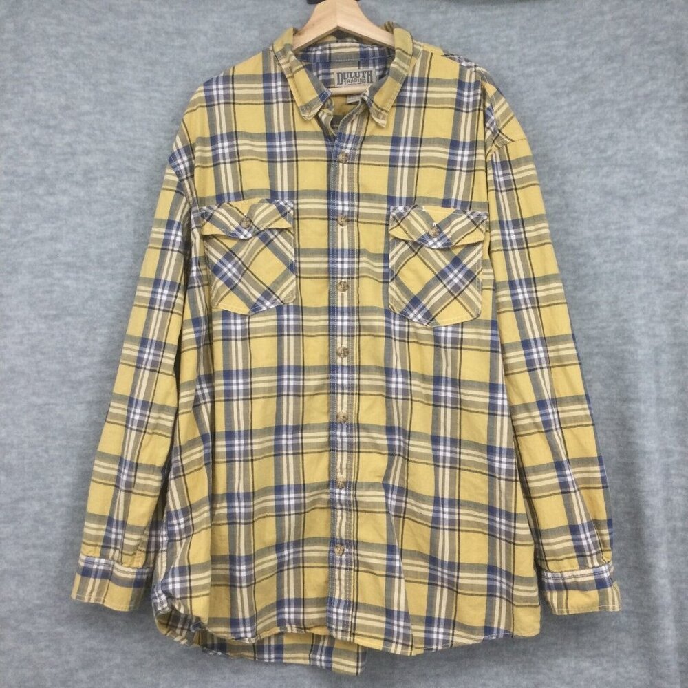 Duluth Trading Mens Free Swingin Flannel Shirt Yellow Plaid XXL Tall Button